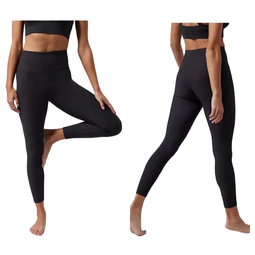Athleta Leggings Black Elation Rib Tight Ribbed High Rise Ankle Athleisure S